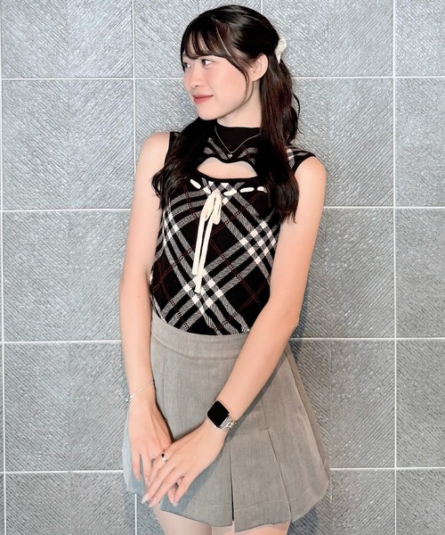 NOMAE(ノーマエ)の「チェックリボンノースリニット(ニット/セーター・レディース・ホワイト系その他/グレー系その他/ベージュ系その他/ブラック系その他・FREE)」の16枚目の写真