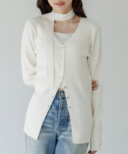 SENEE 完売品 チョーカーリブニットカーディガン ホワイト choker rib knit cardigan（チョーカーリブニットカーディガン