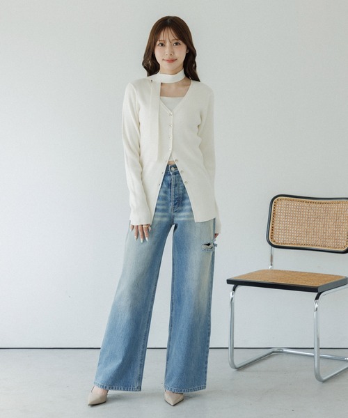 SENEE 完売品 チョーカーリブニットカーディガン ホワイト