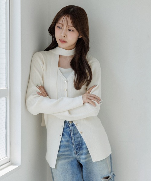 choker rib knit cardigan（チョーカーリブニットカーディガン