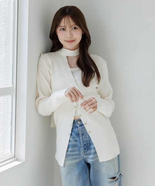 SENEE 完売品 チョーカーリブニットカーディガン ホワイト SENEE 完売品 チョーカーリブニットカーディガン ホワイト