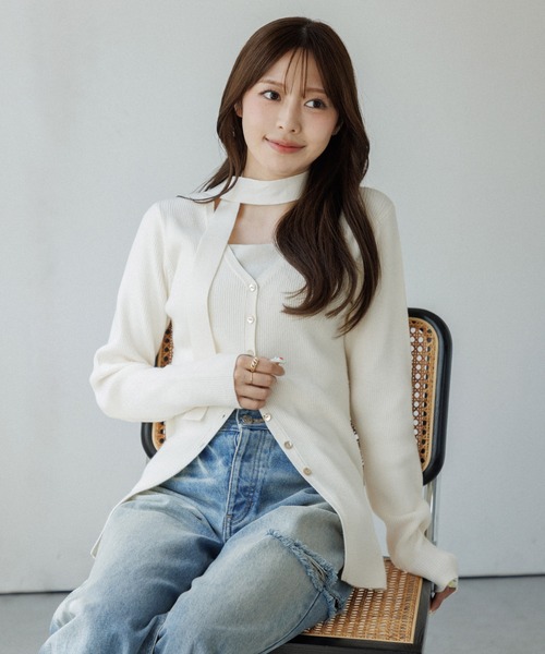 SENEE（セニー）の「choker rib knit cardigan（チョーカーリブニット