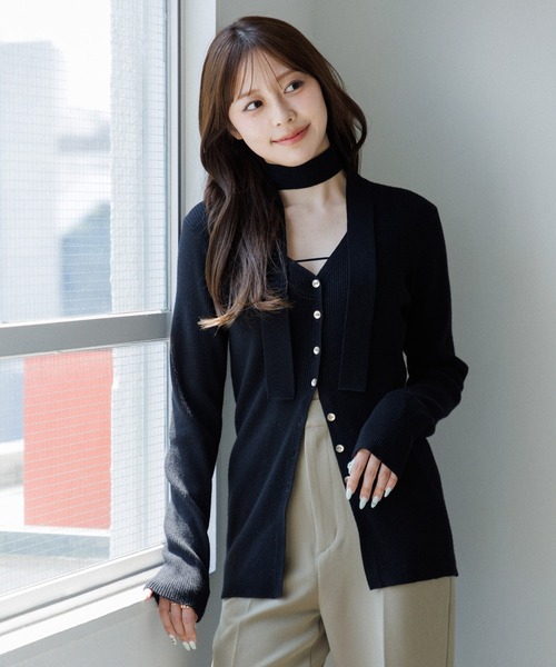choker rib knit cardigan（チョーカーリブニットカーディガン