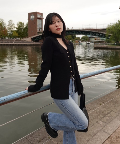 choker rib knit cardigan（チョーカーリブニットカーディガン