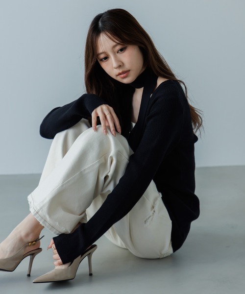SENEE（セニー）の「choker rib knit cardigan（チョーカーリブニットカーディガン）（ニット/セーター・レディース・ブラック/アイボリー・FREE）」の17枚目の写真