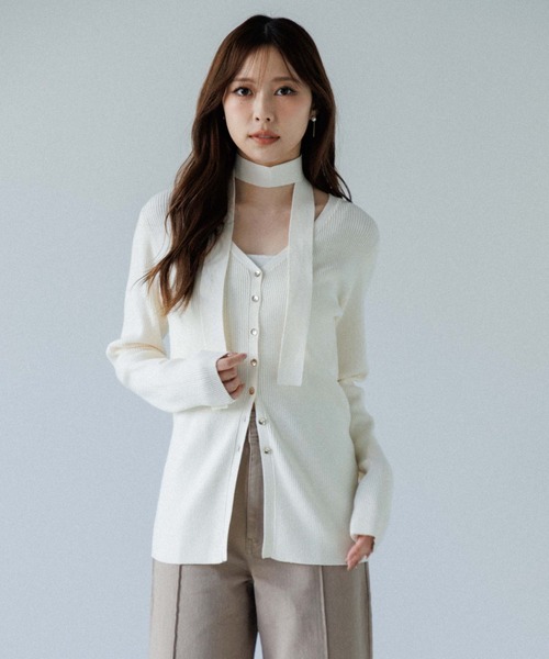 チョーカーリブニットカーディガン　SENEE choker rib knit cardigan（チョーカーリブニットカーディガン