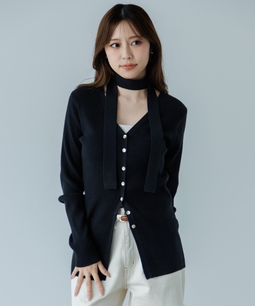 choker rib knit cardigan（チョーカーリブニットカーディガン