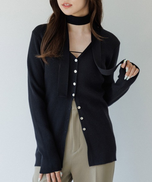 SENNE choker rib knit cardiganチョーカーリブニット choker rib knit cardigan（チョーカーリブニットカーディガン