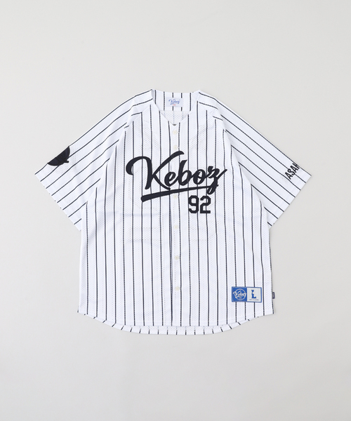 KEBOZ(ケボズ)の「KEBOZ/ケボズ MESH STRIPE BASEBALL JERSEY(シャツ/ブラウス・メンズ・ネイビー/ホワイト・LARGE)」の2枚目の写真
