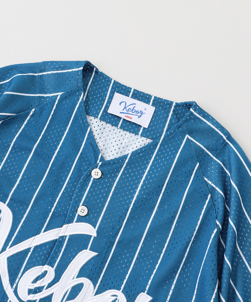 KEBOZ(ケボズ)の「KEBOZ/ケボズ MESH STRIPE BASEBALL JERSEY(シャツ/ブラウス・メンズ・ネイビー/ホワイト・LARGE)」の4枚目の写真