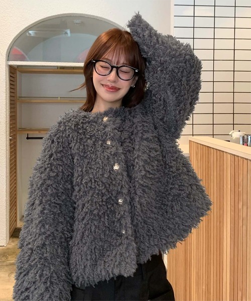 中綿キルティングプードルフェイクファージャケット（ダウン