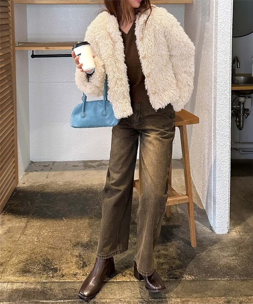 titivate（ティティベイト）の「中綿キルティングプードルフェイクファージャケット（ダウンジャケット/コート・レディース・チャコール/ブラウン/ライトベージュ・L/M/S）」の15枚目の写真