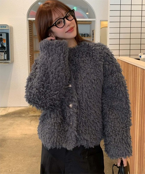 セール】中綿キルティングプードルフェイクファージャケット（ダウン