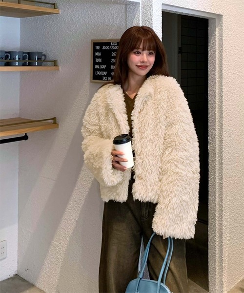 セール】中綿キルティングプードルフェイクファージャケット（ダウン