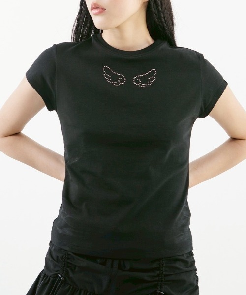 tシャツ 「TUOMIO」ANGEL STUD BABY T-SHIRT / 「トゥオミオ」エンジェルスタッズベイビー半袖Tシャツ レディース TUOMIO】ANGEL STUD BABY T-SHIRT / 【トゥオミオ】エンジェル