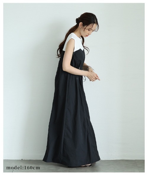 Sawa a la mode(サワアラモード)の「カットドッキングナイロンワンピース(ワンピース・レディース・モカ/ブラック×ホワイト・FREE)」の14枚目の写真