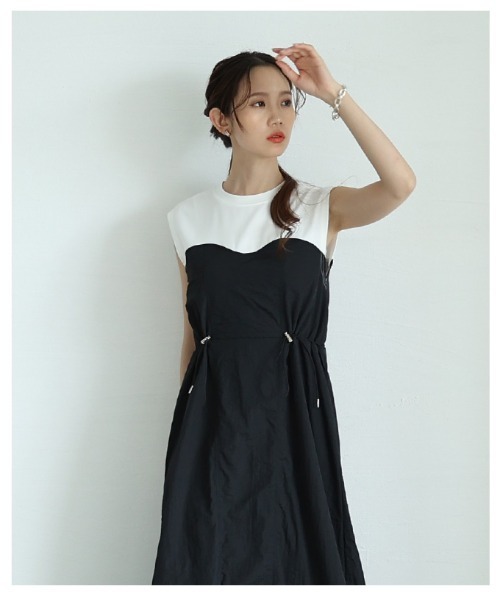 Sawa a la mode(サワアラモード)の「カットドッキングナイロンワンピース(ワンピース・レディース・モカ/ブラック×ホワイト・FREE)」の15枚目の写真