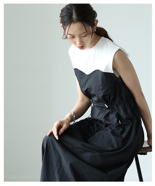 Sawa a la mode(サワアラモード)の「カットドッキングナイロンワンピース(ワンピース・レディース・モカ/ブラック×ホワイト・FREE)」の16枚目の写真