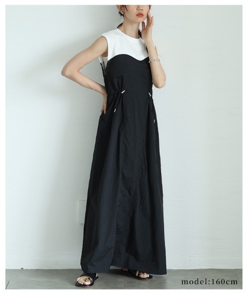Sawa a la mode(サワアラモード)の「カットドッキングナイロンワンピース(ワンピース・レディース・モカ/ブラック×ホワイト・FREE)」の20枚目の写真