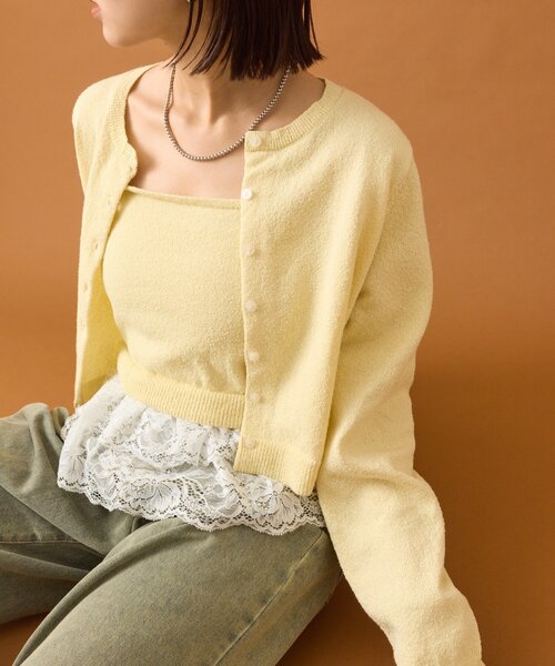 mystic(ミスティック)の「ブークレ裾レースカーデセット(カーディガン/ボレロ・レディース・オフホワイト/イエロー/ネイビー・FREE)」の3枚目の写真