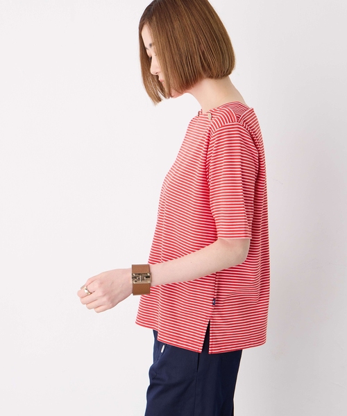 Petit Honfleur(プチオンフルール)の「【接触冷感】ボタンボーダープルオーバー【キシリトール加工】(Tシャツ/カットソー・レディース・ネイビー/レッド/グリーン・M/L)」の7枚目の写真