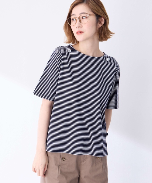 Petit Honfleur(プチオンフルール)の「【接触冷感】ボタンボーダープルオーバー【キシリトール加工】(Tシャツ/カットソー・レディース・ネイビー/レッド/グリーン・M/L)」の9枚目の写真