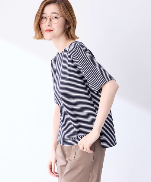 Petit Honfleur(プチオンフルール)の「【接触冷感】ボタンボーダープルオーバー【キシリトール加工】(Tシャツ/カットソー・レディース・ネイビー/レッド/グリーン・M/L)」の11枚目の写真