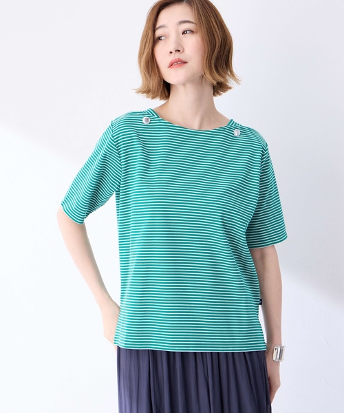 Petit Honfleur(プチオンフルール)の「【接触冷感】ボタンボーダープルオーバー【キシリトール加工】(Tシャツ/カットソー・レディース・ネイビー/レッド/グリーン・M/L)」の13枚目の写真