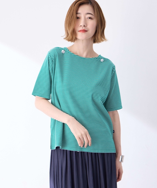 Petit Honfleur(プチオンフルール)の「【接触冷感】ボタンボーダープルオーバー【キシリトール加工】(Tシャツ/カットソー・レディース・ネイビー/レッド/グリーン・M/L)」の14枚目の写真