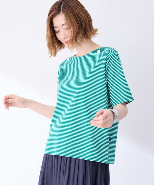 Petit Honfleur(プチオンフルール)の「【接触冷感】ボタンボーダープルオーバー【キシリトール加工】(Tシャツ/カットソー・レディース・ネイビー/レッド/グリーン・M/L)」の15枚目の写真