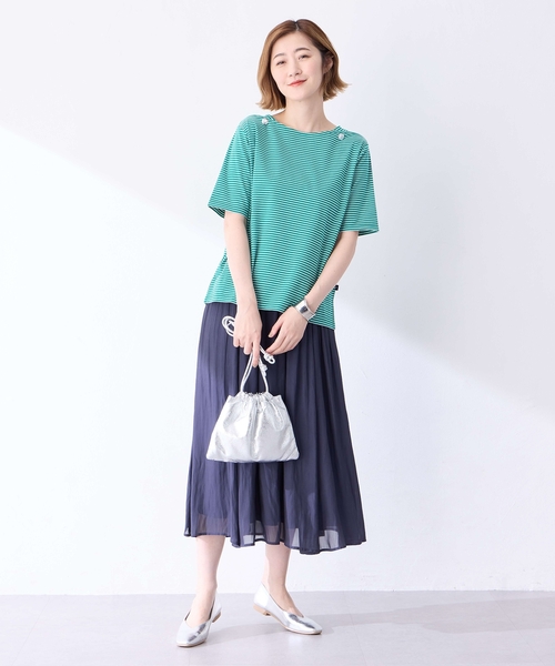 Petit Honfleur(プチオンフルール)の「【接触冷感】ボタンボーダープルオーバー【キシリトール加工】(Tシャツ/カットソー・レディース・ネイビー/レッド/グリーン・M/L)」の16枚目の写真