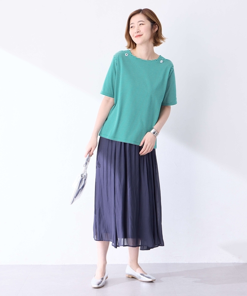 Petit Honfleur(プチオンフルール)の「【接触冷感】ボタンボーダープルオーバー【キシリトール加工】(Tシャツ/カットソー・レディース・ネイビー/レッド/グリーン・M/L)」の17枚目の写真