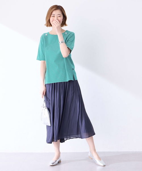 Petit Honfleur(プチオンフルール)の「【接触冷感】ボタンボーダープルオーバー【キシリトール加工】(Tシャツ/カットソー・レディース・ネイビー/レッド/グリーン・M/L)」の18枚目の写真