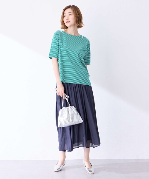 Petit Honfleur(プチオンフルール)の「【接触冷感】ボタンボーダープルオーバー【キシリトール加工】(Tシャツ/カットソー・レディース・ネイビー/レッド/グリーン・M/L)」の19枚目の写真