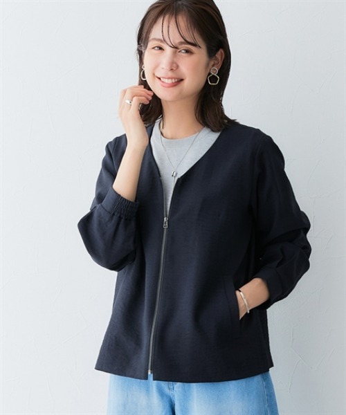 7days Life Styling（セブンデイズライフスタイリング）の「麻調合繊Vカラージップジャケット（しわになりにくい・接触冷感・ＵＶカット・ウォッシャブル）<大きいサイズ有>（その他アウター・レディース・チャコール/ネイビー/モカ・M/S/3L/LL/L）」の3枚目の写真