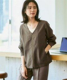 7days Life Styling（セブンデイズライフスタイリング）の「麻調合繊Vカラージップジャケット（しわになりにくい・接触冷感・ＵＶカット・ウォッシャブル）<大きいサイズ有>（その他アウター・レディース）」