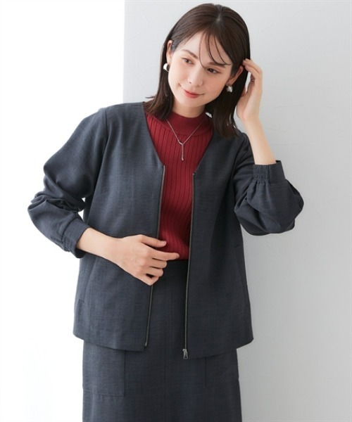 7days Life Styling（セブンデイズライフスタイリング）の「麻調合繊Vカラージップジャケット（しわになりにくい・接触冷感・ＵＶカット・ウォッシャブル）<大きいサイズ有>（その他アウター・レディース・チャコール/ネイビー/モカ・M/S/3L/LL/L）」の4枚目の写真