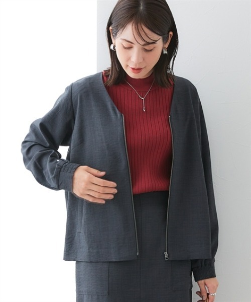 7days Life Styling（セブンデイズライフスタイリング）の「麻調合繊Vカラージップジャケット（しわになりにくい・接触冷感・ＵＶカット・ウォッシャブル）<大きいサイズ有>（その他アウター・レディース・チャコール/ネイビー/モカ・M/S/3L/LL/L）」の7枚目の写真