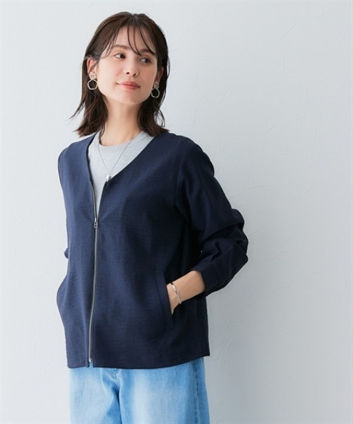 7days Life Styling（セブンデイズライフスタイリング）の「麻調合繊Vカラージップジャケット（しわになりにくい・接触冷感・ＵＶカット・ウォッシャブル）<大きいサイズ有>（その他アウター・レディース・チャコール/ネイビー/モカ・M/S/3L/LL/L）」の13枚目の写真