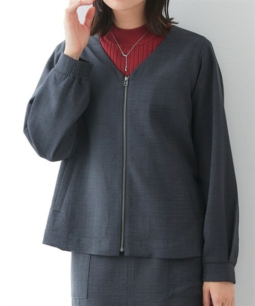 7days Life Styling（セブンデイズライフスタイリング）の「麻調合繊Vカラージップジャケット（しわになりにくい・接触冷感・ＵＶカット・ウォッシャブル）<大きいサイズ有>（その他アウター・レディース・チャコール/ネイビー/モカ・M/S/3L/LL/L）」の15枚目の写真