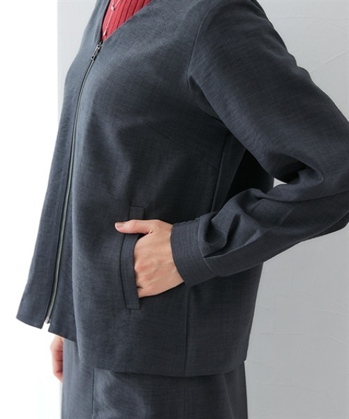 7days Life Styling（セブンデイズライフスタイリング）の「麻調合繊Vカラージップジャケット（しわになりにくい・接触冷感・ＵＶカット・ウォッシャブル）<大きいサイズ有>（その他アウター・レディース・チャコール/ネイビー/モカ・M/S/3L/LL/L）」の19枚目の写真