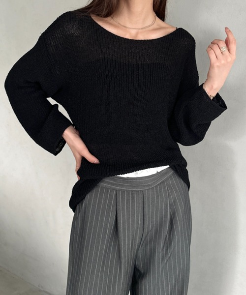 MYMOOD.（マイムード）の「透かし編みゆるニットトップス（ニット/セーター・レディース・アイボリー/ブラック/モカ・FREE）」の3枚目の写真