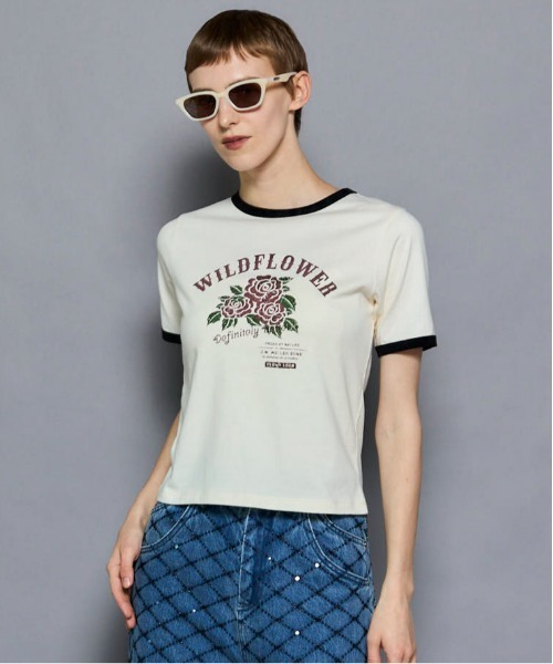 MAISON SPECIAL（メゾンスペシャル）の「WILDFLOWER Ringer T-shirt/WILDFLOWERリンガーTシャツ（Tシャツ/カットソー・レディース・ホワイト/ブラック/ブルー・FREE）」の2枚目の写真