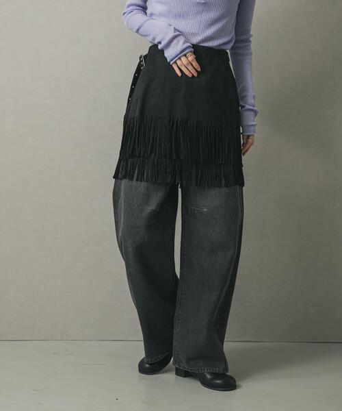 SENSE OF PLACE by URBAN RESEARCH(センスオブプレイスバイアーバンリサーチ)の「FSフリンジスカート(スカート・レディース・ブラック/キャメル・MEDIUM/SMALL)」の3枚目の写真