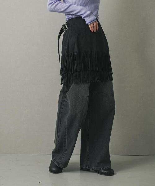 SENSE OF PLACE by URBAN RESEARCH(センスオブプレイスバイアーバンリサーチ)の「FSフリンジスカート(スカート・レディース・ブラック/キャメル・MEDIUM/SMALL)」の4枚目の写真
