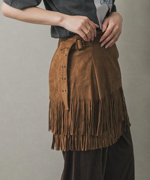 SENSE OF PLACE by URBAN RESEARCH(センスオブプレイスバイアーバンリサーチ)の「FSフリンジスカート(スカート・レディース・ブラック/キャメル・MEDIUM/SMALL)」の13枚目の写真