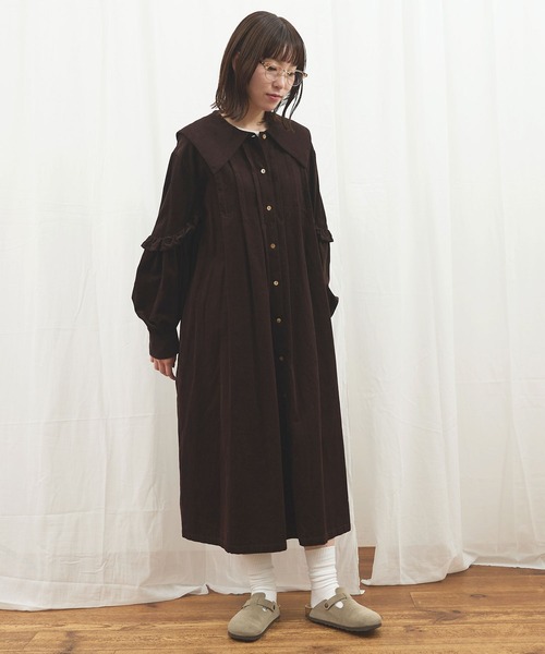 fig London(フィグロンドン)の「shirt corl dress(ワンピース・レディース・ネイビー/ピンク/ダークブラウン・FREE)」の2枚目の写真