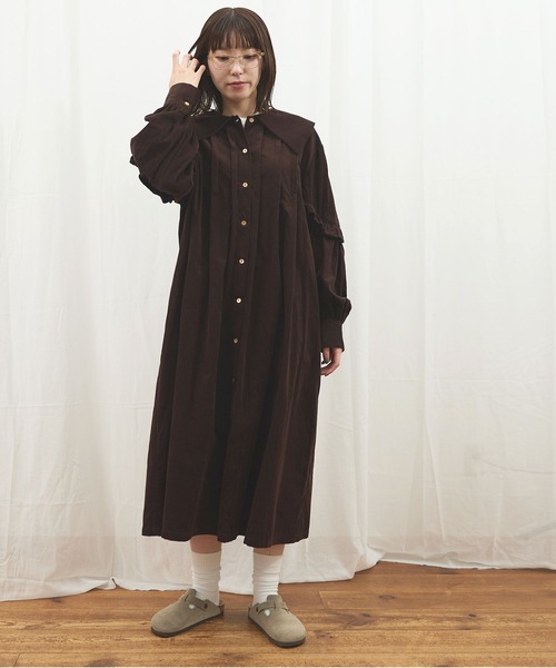 fig London(フィグロンドン)の「shirt corl dress(ワンピース・レディース・ネイビー/ピンク/ダークブラウン・FREE)」の12枚目の写真
