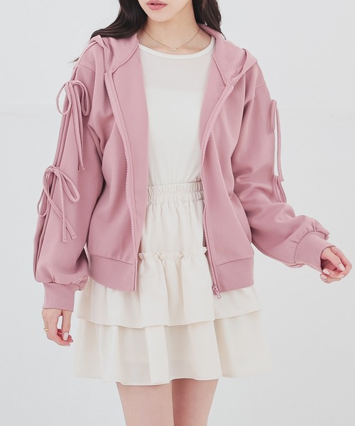 Honeys(ハニーズ)の「袖リボンパーカー(パーカー・レディース・ピンク/アイボリー/ブラック・L/M/S)」の18枚目の写真