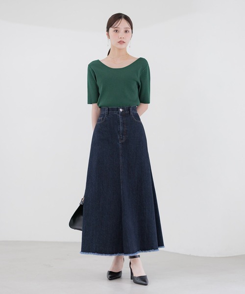 Andemiu（アンデミュウ）の「デニムフレアロングスカート579830（デニムスカート・レディース・ネイビー/ブルー・SMALL/MEDIUM）」の6枚目の写真